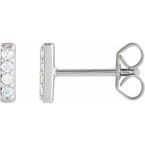 Ladies Natural Diamond Bar Earrings — 14K White Gold