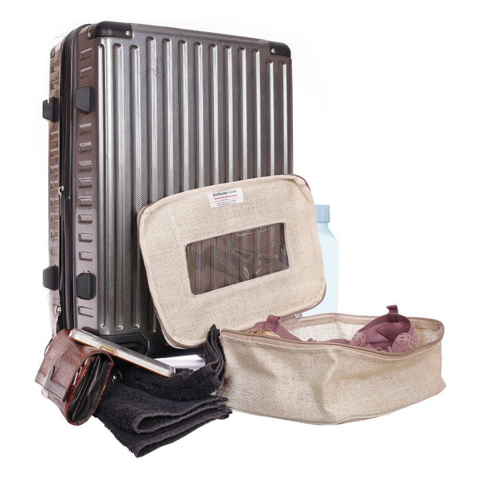 Shoe Bags for Travel – 2 Pack Waterproof Travel Shoe Bags with Zipper – Cream – Stiffened Lurex Jute