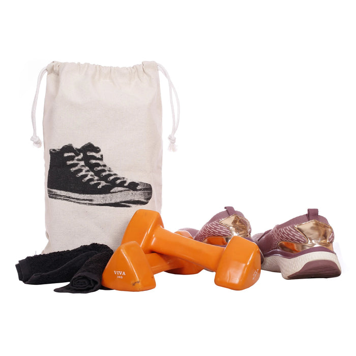 Travel Shoe Bags – Pack of 2 Natural Cotton Canvas Drawstring Bags for Men & Women