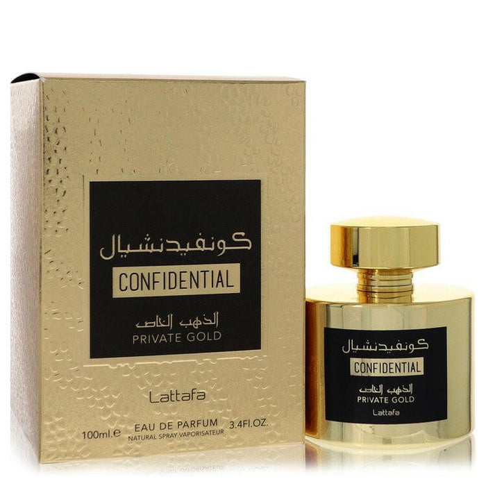 Lattafa Confidential Private Gold Eau De Parfum Spray (Unisex) By Lattafa - 3.4 oz