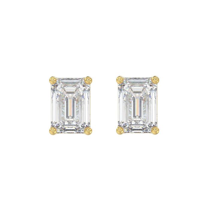 4 CT Emerald Cut Lab Diamond Stud Earrings in 10K Yellow Gold