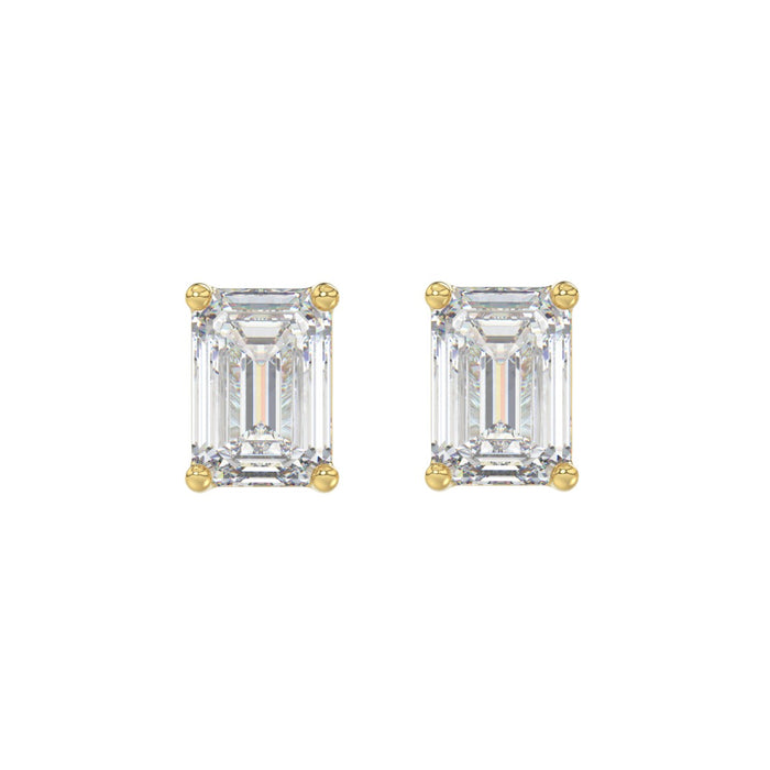 3 CT Emerald Cut Lab Diamond Stud Earrings in 10K Yellow Gold