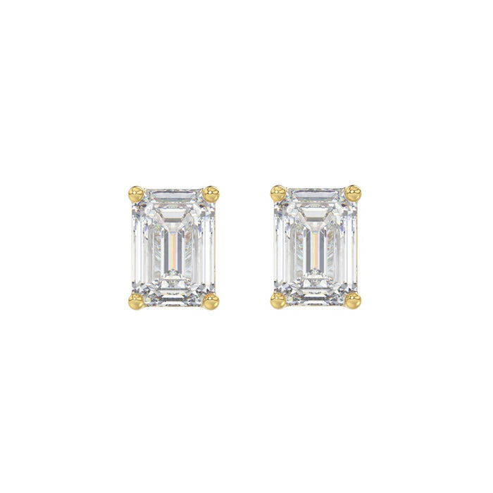 2.5 CT Emerald Cut Lab Diamond Stud Earrings in 14K Yellow Gold