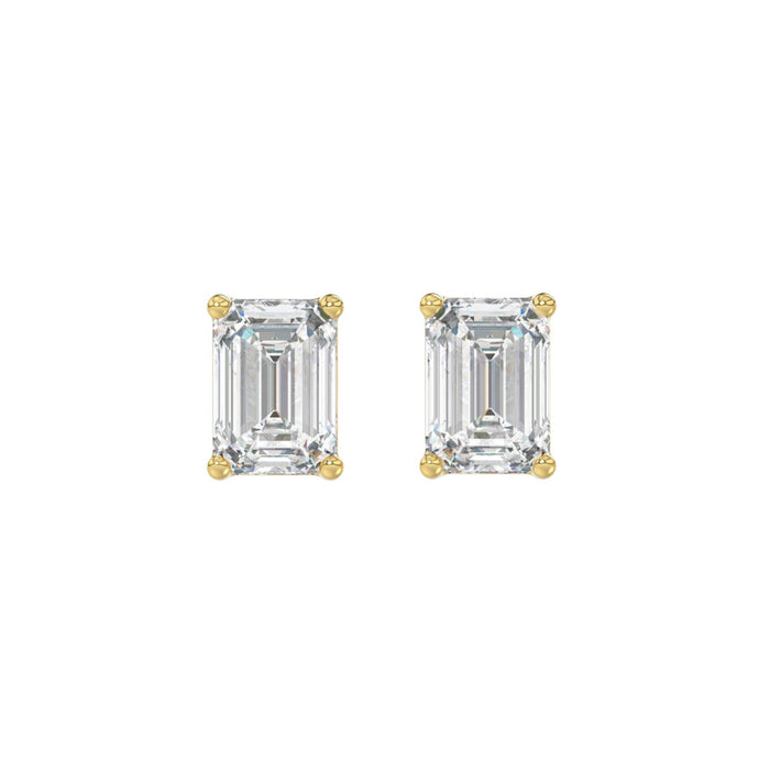 2 CT Emerald Cut Lab Diamond Stud Earrings in 10K Yellow Gold