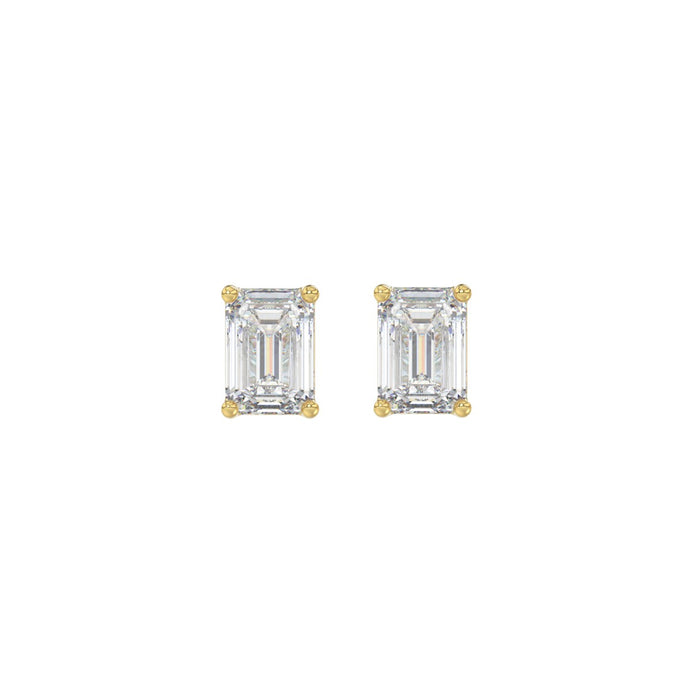 1 CT Emerald Cut Lab Diamond Stud Earrings in 10K Yellow Gold