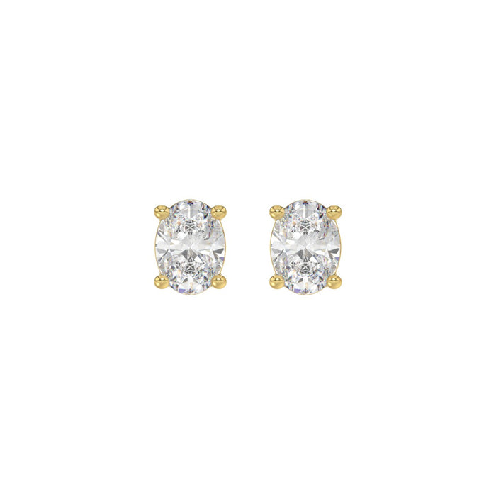 1 CT Oval Lab Diamond Stud Earrings in 14K Yellow Gold