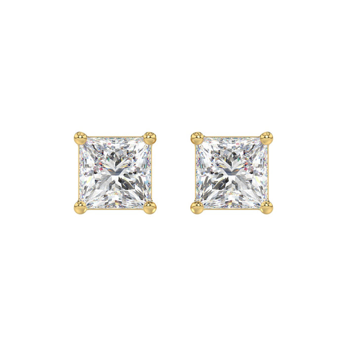 4 CT Princess Lab Diamond Stud Earrings in 14K Yellow Gold