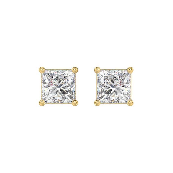 3 CT Princess Lab Diamond Stud Earrings in 14K Yellow Gold
