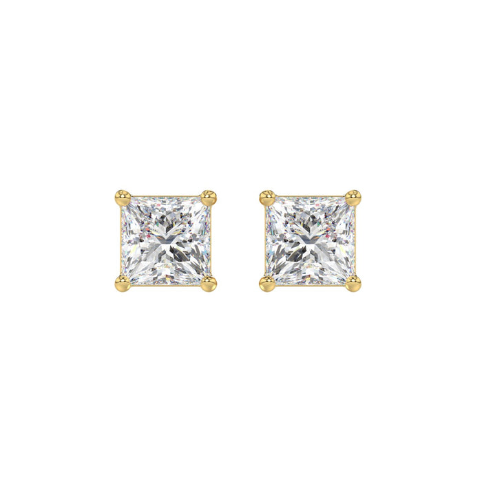 2.5 CT Princess Lab Diamond Stud Earrings in 14K Yellow Gold