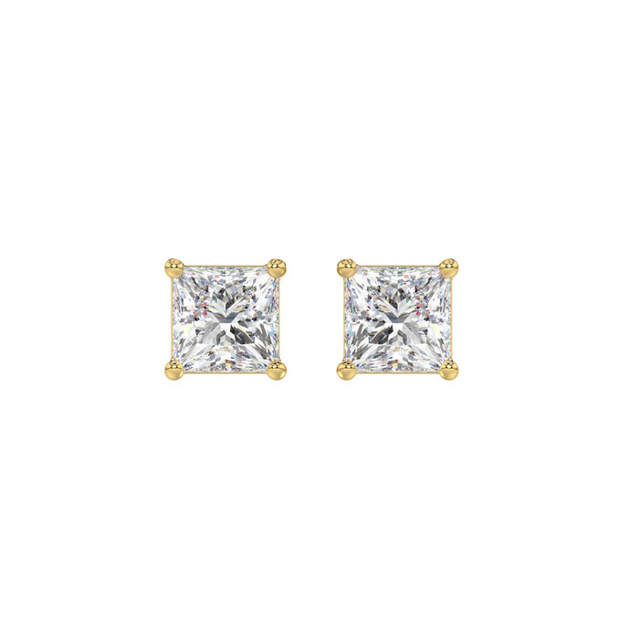 2 CT Princess Lab Diamond Stud Earrings in 10K Yellow Gold