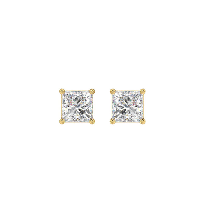 1 CT Princess Lab Diamond Stud Earrings in 10K Yellow Gold