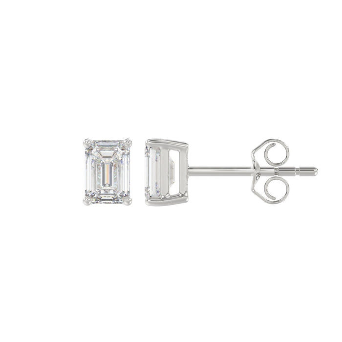1 CT Emerald Cut Lab Diamond Stud Earrings in 14K White Gold