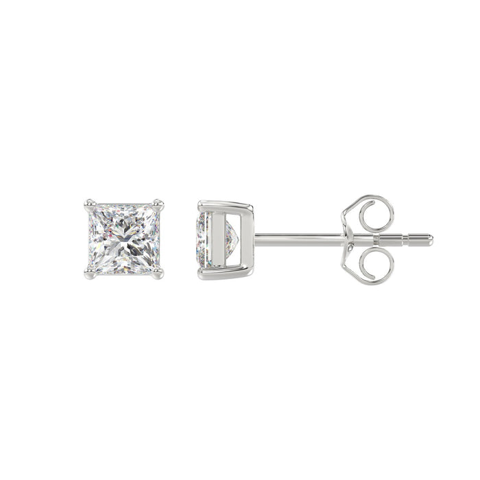 1 CT Princess Lab Diamond Stud Earrings in 14K White Gold