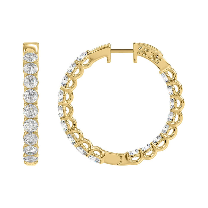 3 CT Lab Diamond Inside-Out Round Hoop Earrings in 10K Yellow Gold