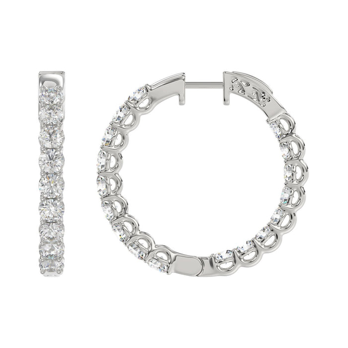 3 CT Lab Diamond Inside-Out Round Hoop Earrings in 14K White Gold