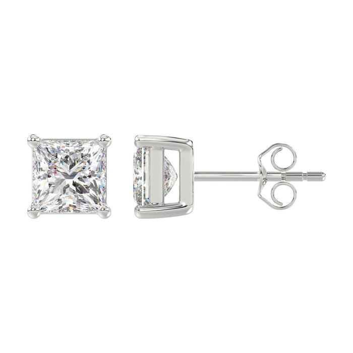 4 CT Lab Diamond Princess Stud Earrings in 14K White Gold