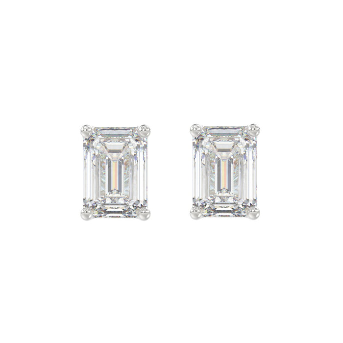 4 CT Lab Diamond Emerald Cut Stud Earrings in 10K White Gold