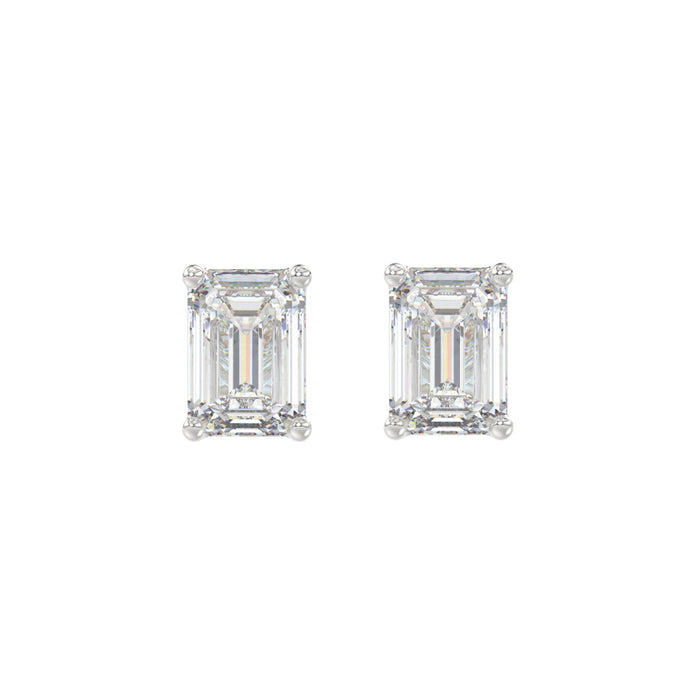 2.5 CT Lab Diamond Emerald Cut Stud Earrings in 10K White Gold