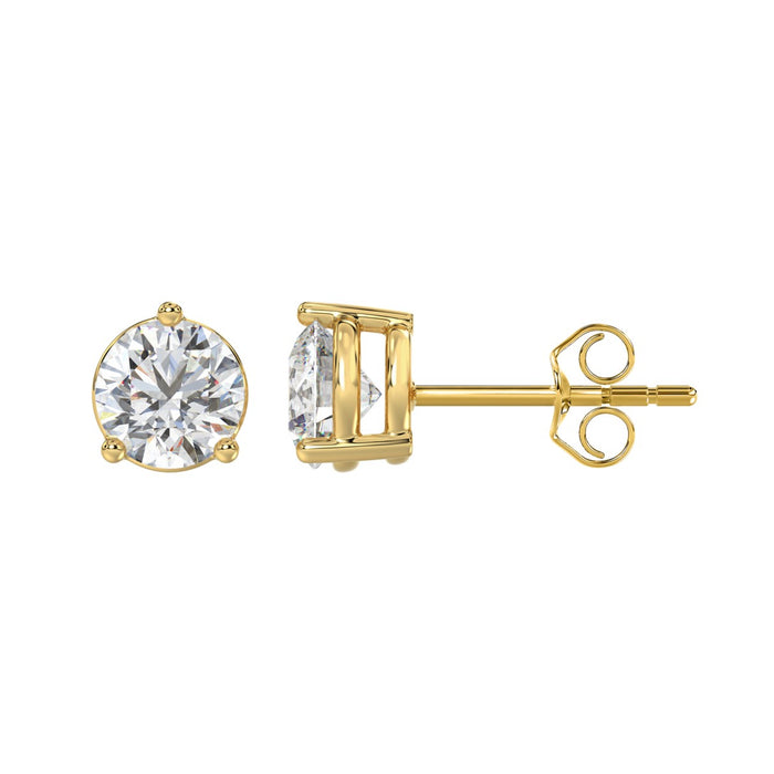3 CT Lab Diamond Round Brilliant Stud Earrings in 10K Yellow Gold