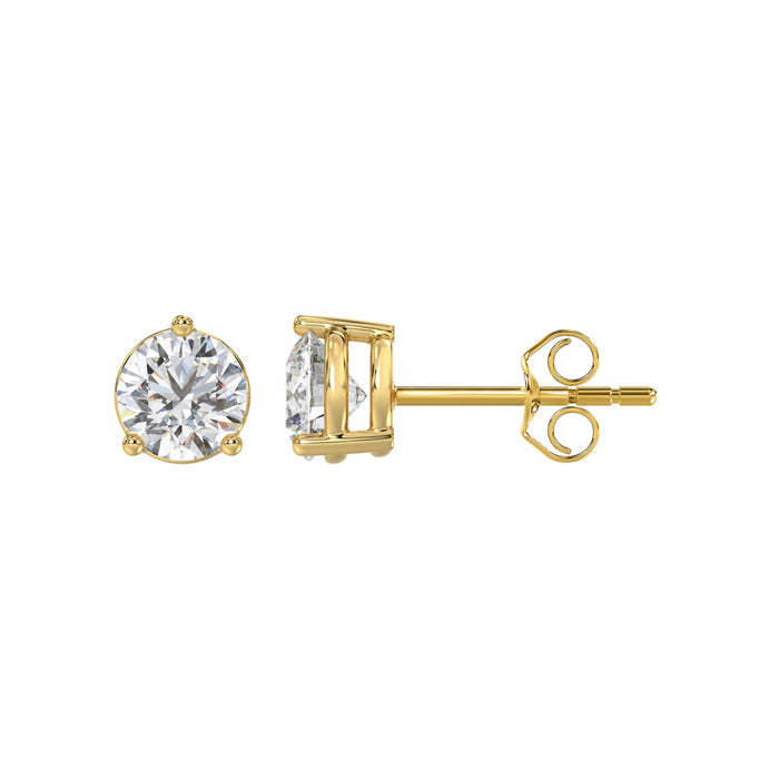 2 CT Lab Diamond Round Brilliant Stud Earrings in 10K Yellow Gold