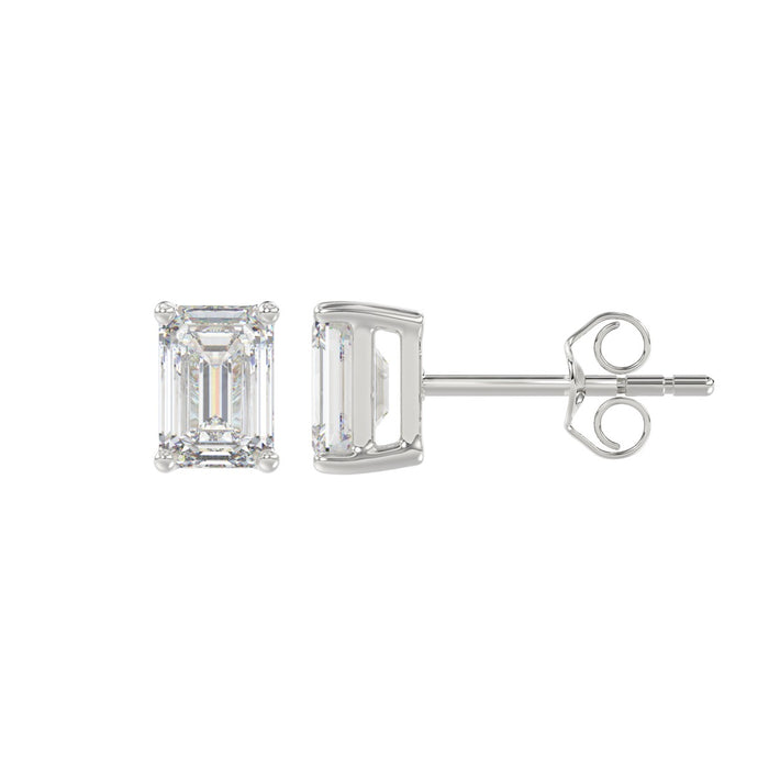 1.5 CT Lab Diamond Emerald Cut Stud Earrings in 10K White Gold