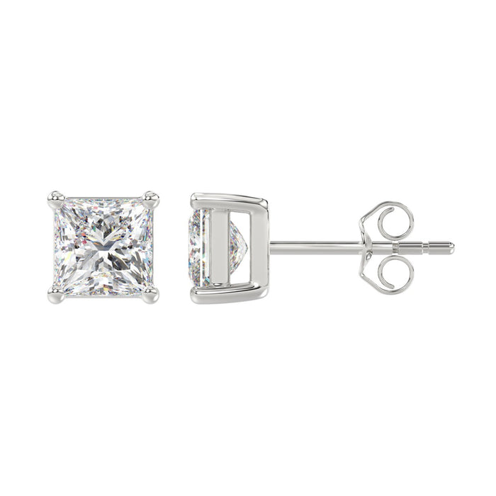 3 CT Lab Diamond Princess Cut Stud Earrings in 14K White Gold