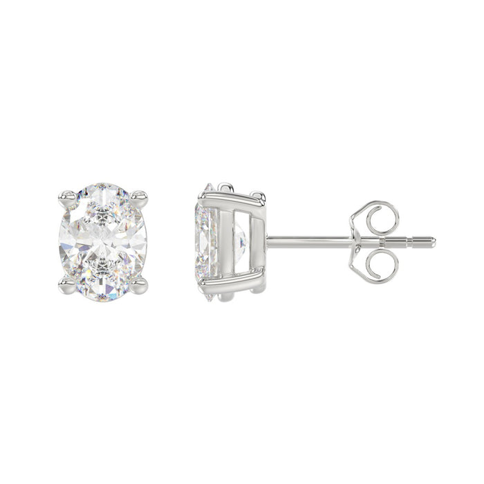 3 CT Lab Diamond Oval Cut Stud Earrings in 14K White Gold