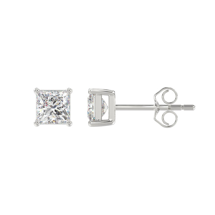 1.5 CT Lab Diamond Princess Cut Stud Earrings in 10K White Gold