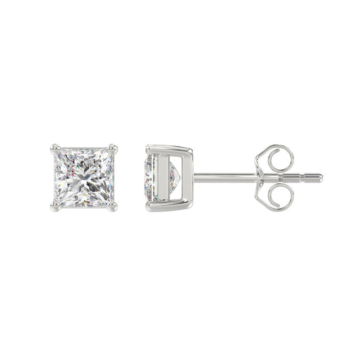 2 CT Lab Diamond Princess Cut Stud Earrings in 14K White Gold