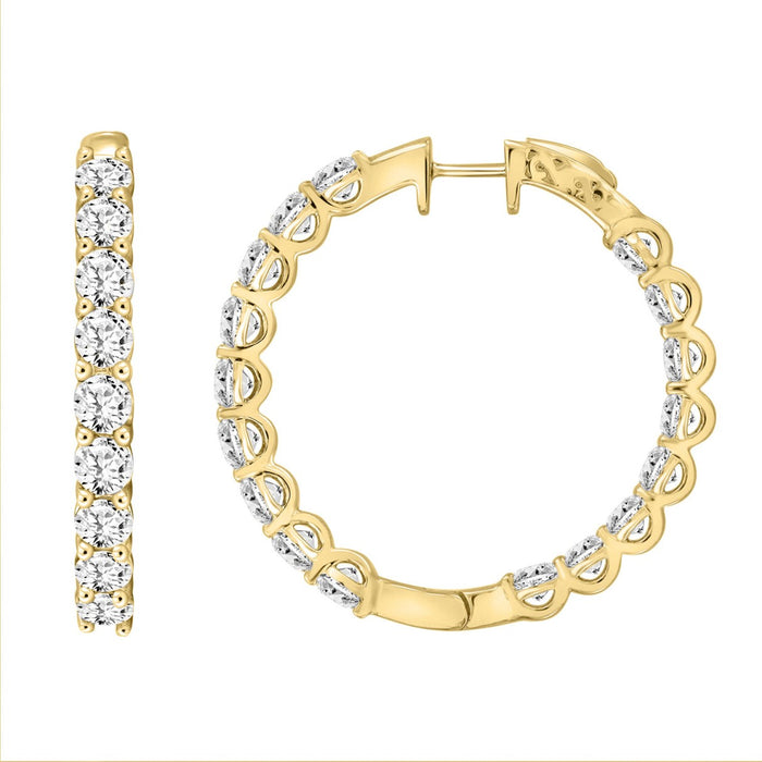 7 CT Lab Diamond Inside-Out Round Hoop Earrings in 14K Yellow Gold