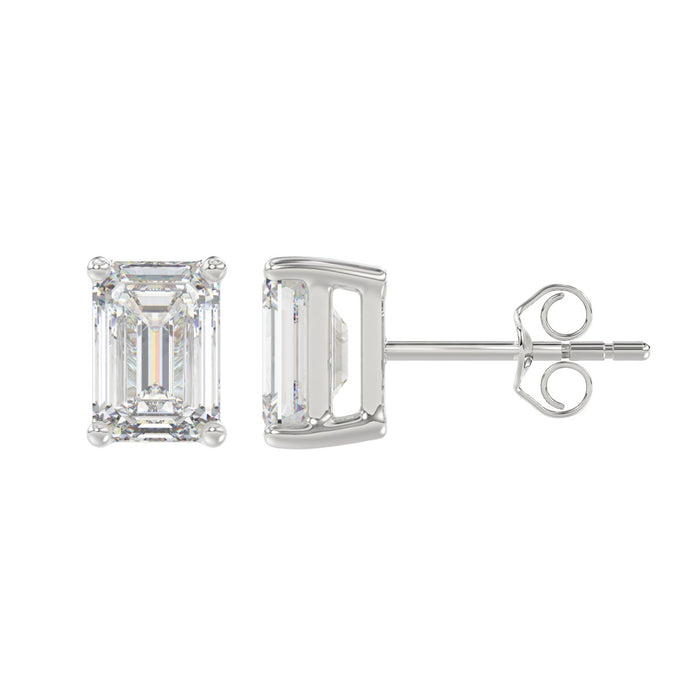 3 CT Lab Diamond Emerald Cut Stud Earrings in 10K White Gold