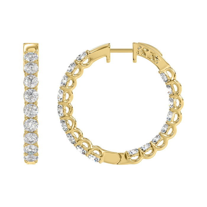 5 CT Lab Diamond Inside-Out Round Hoop Earrings in 10K Yellow Gold