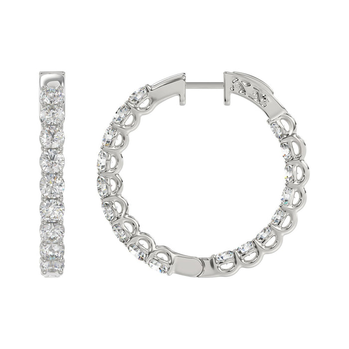 5 CT Lab Diamond Inside-Out Round Hoop Earrings in 14K White Gold