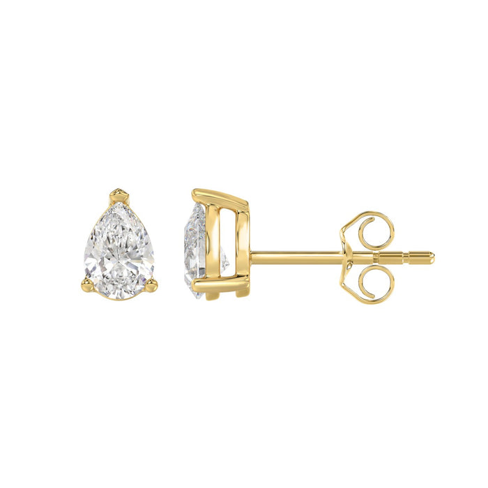 1 CT Pear Lab Diamond Stud Earrings in 10K Yellow Gold