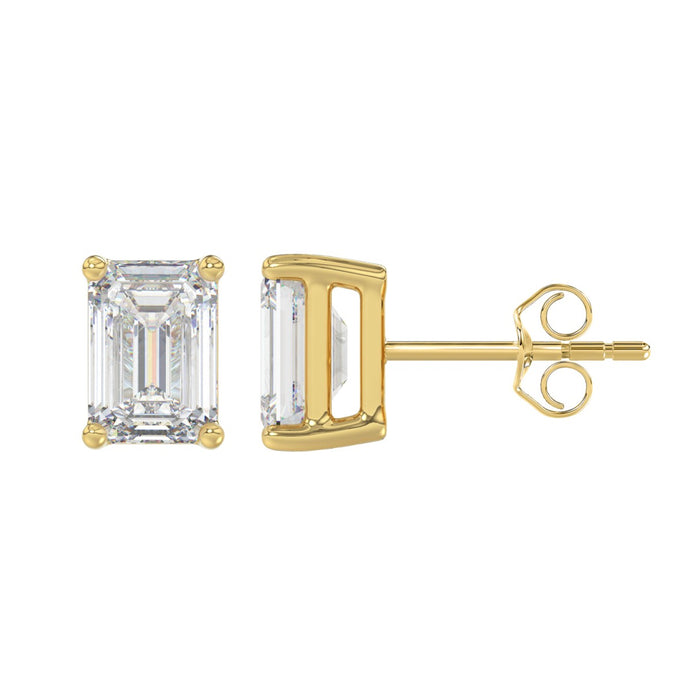 4 CT Emerald Cut Lab Diamond Stud Earrings in 14K Yellow Gold
