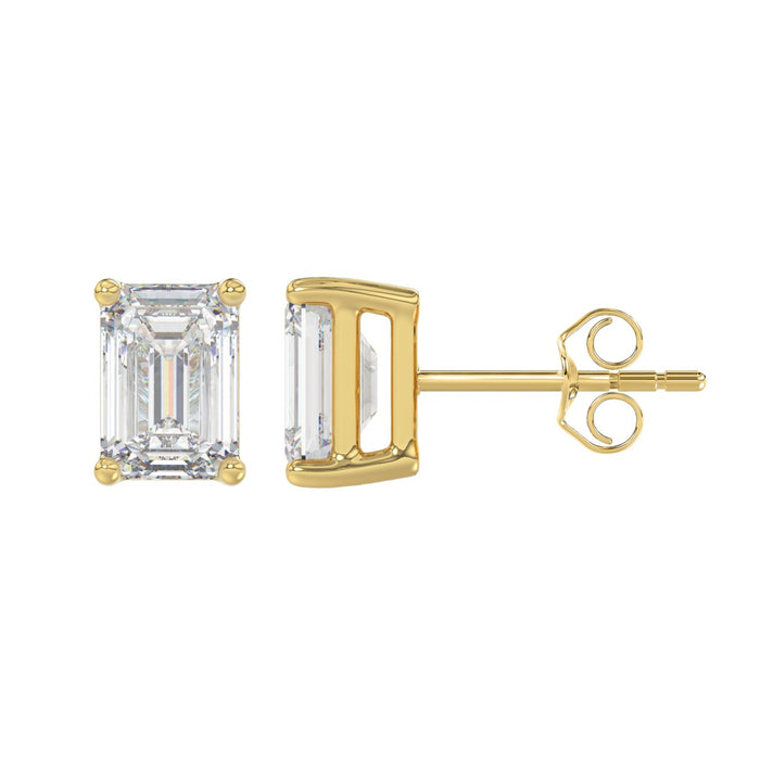 3 CT Emerald Cut Lab Diamond Stud Earrings in 10K Yellow Gold