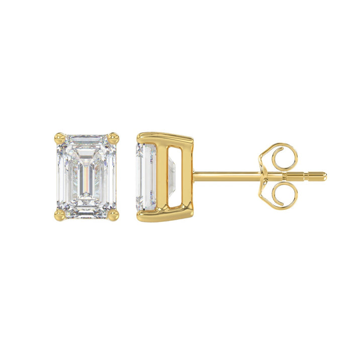 2.5 CT Emerald Cut Lab Diamond Stud Earrings in 10K Yellow Gold