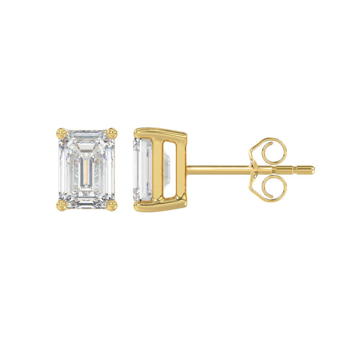 2 CT Emerald Cut Lab Diamond Stud Earrings in 14K Yellow Gold