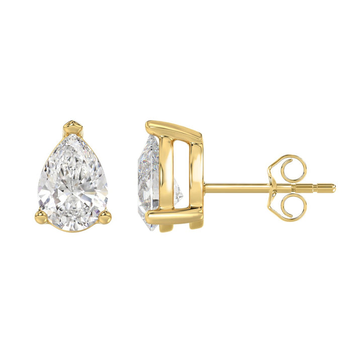 4 CT Pear Lab Diamond Stud Earrings in 10K Yellow Gold