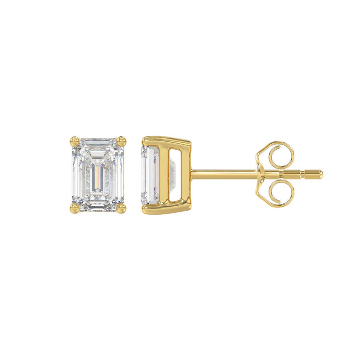1.5 CT Emerald Cut Lab Diamond Stud Earrings in 10K Yellow Gold