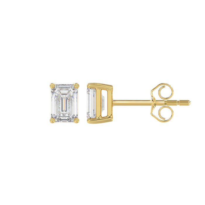 1 CT Emerald Cut Lab Diamond Stud Earrings in 10K Yellow Gold