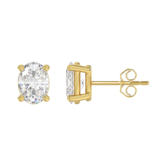 4 CT Oval Lab Diamond Stud Earrings in 14K Yellow Gold