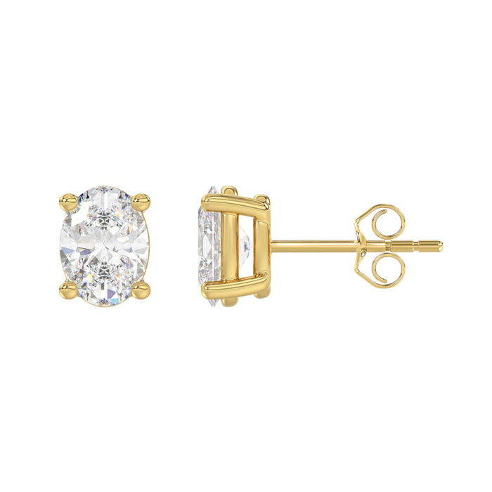 3 CT Oval Lab Diamond Stud Earrings in 14K Yellow Gold