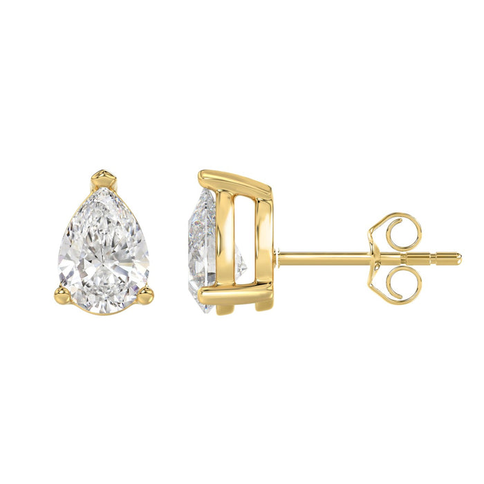 3 CT Pear Lab Diamond Stud Earrings in 14K Yellow Gold