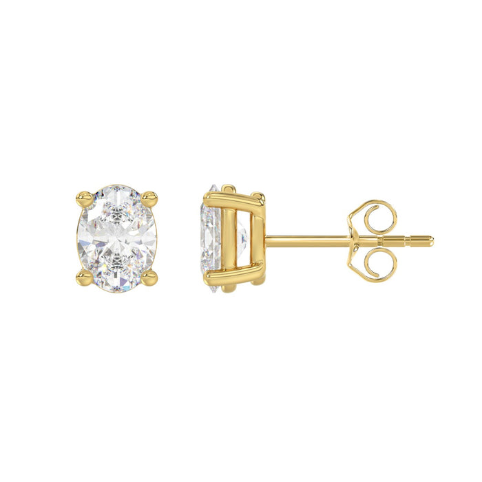 2 CT Oval Lab Diamond Stud Earrings in 10K Yellow Gold
