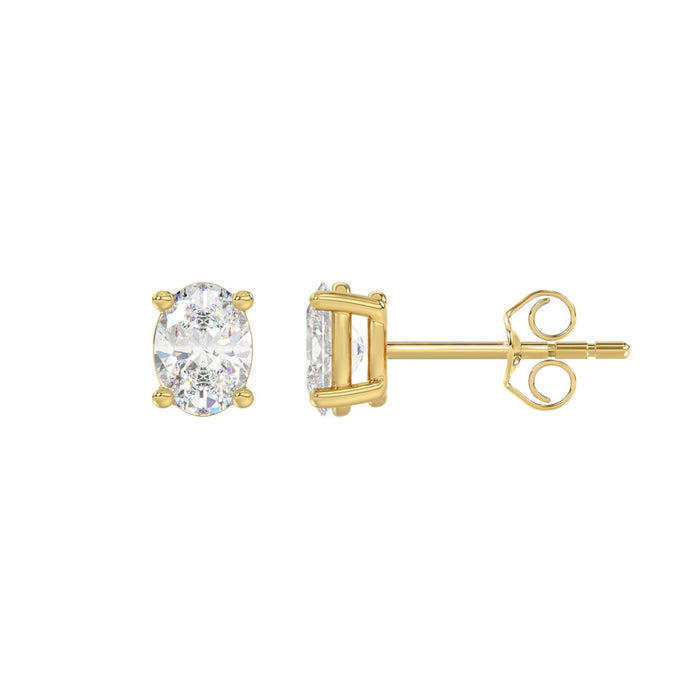 1 CT Oval Lab Diamond Stud Earrings in 10K Yellow Gold
