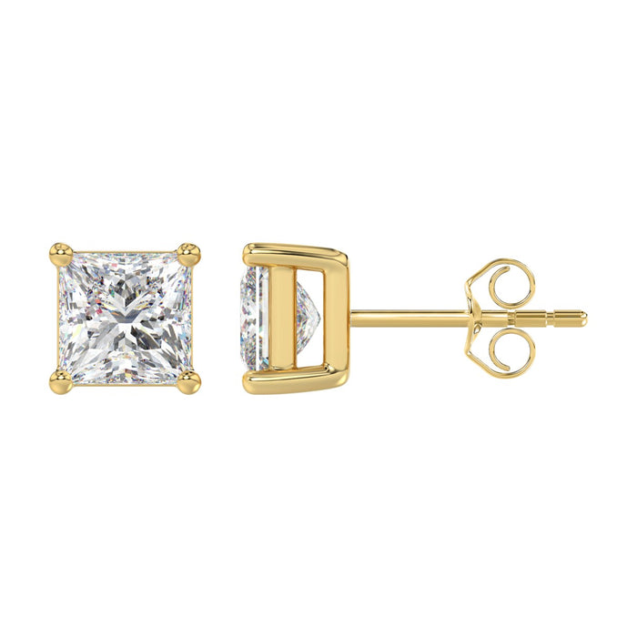 4 CT Princess Lab Diamond Stud Earrings in 14K Yellow Gold