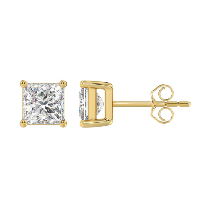 3 CT Princess Lab Diamond Stud Earrings in 14K Yellow Gold
