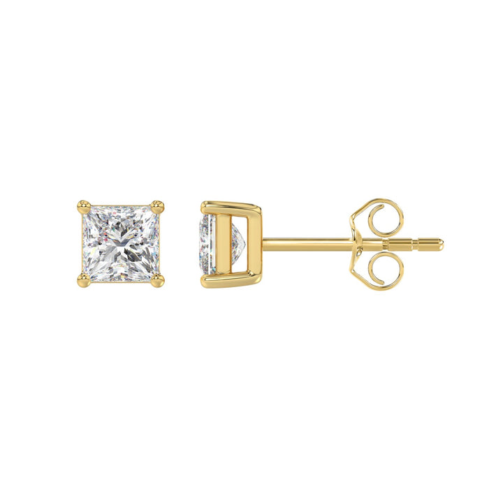 1.5 CT Princess Lab Diamond Stud Earrings in 10K Yellow Gold