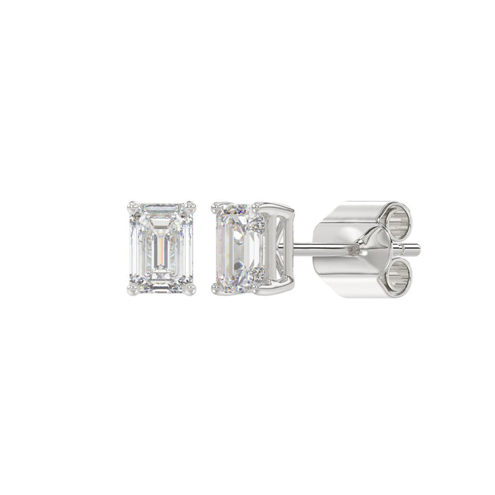 1 CT Emerald Cut Lab Diamond Stud Earrings in 14K White Gold